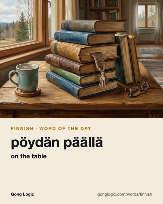 The Finnish word pöydän päällä, illustrated