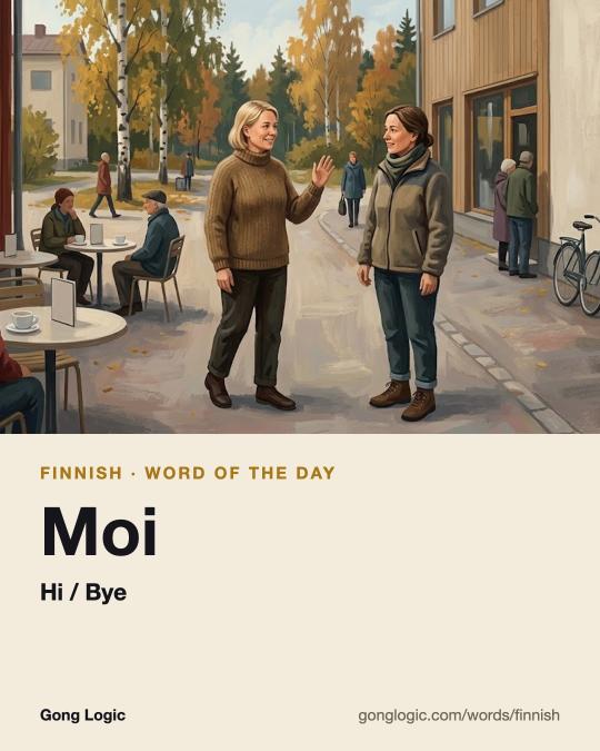 The Finnish word Moi, illustrated