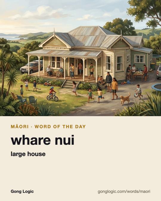 The Māori word whare nui, illustrated